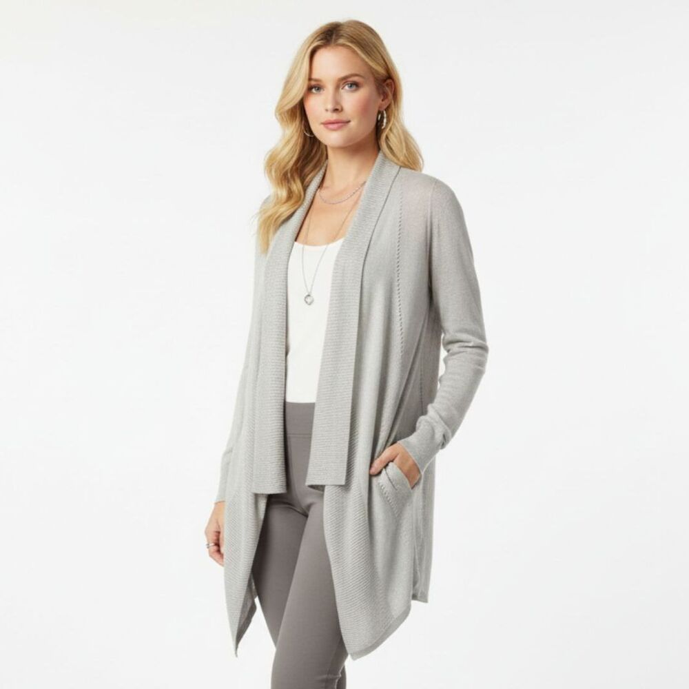 Chico’s Gray Long Sleeve Open Front Duster Cardigan Sweater 0 S